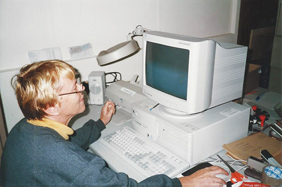 Maie Barrow with the new Archives computer